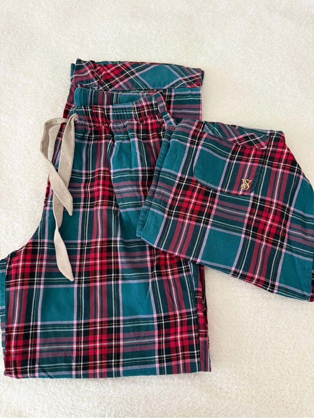 Victoria's Secret Teal and Red Plaid Pajama Set